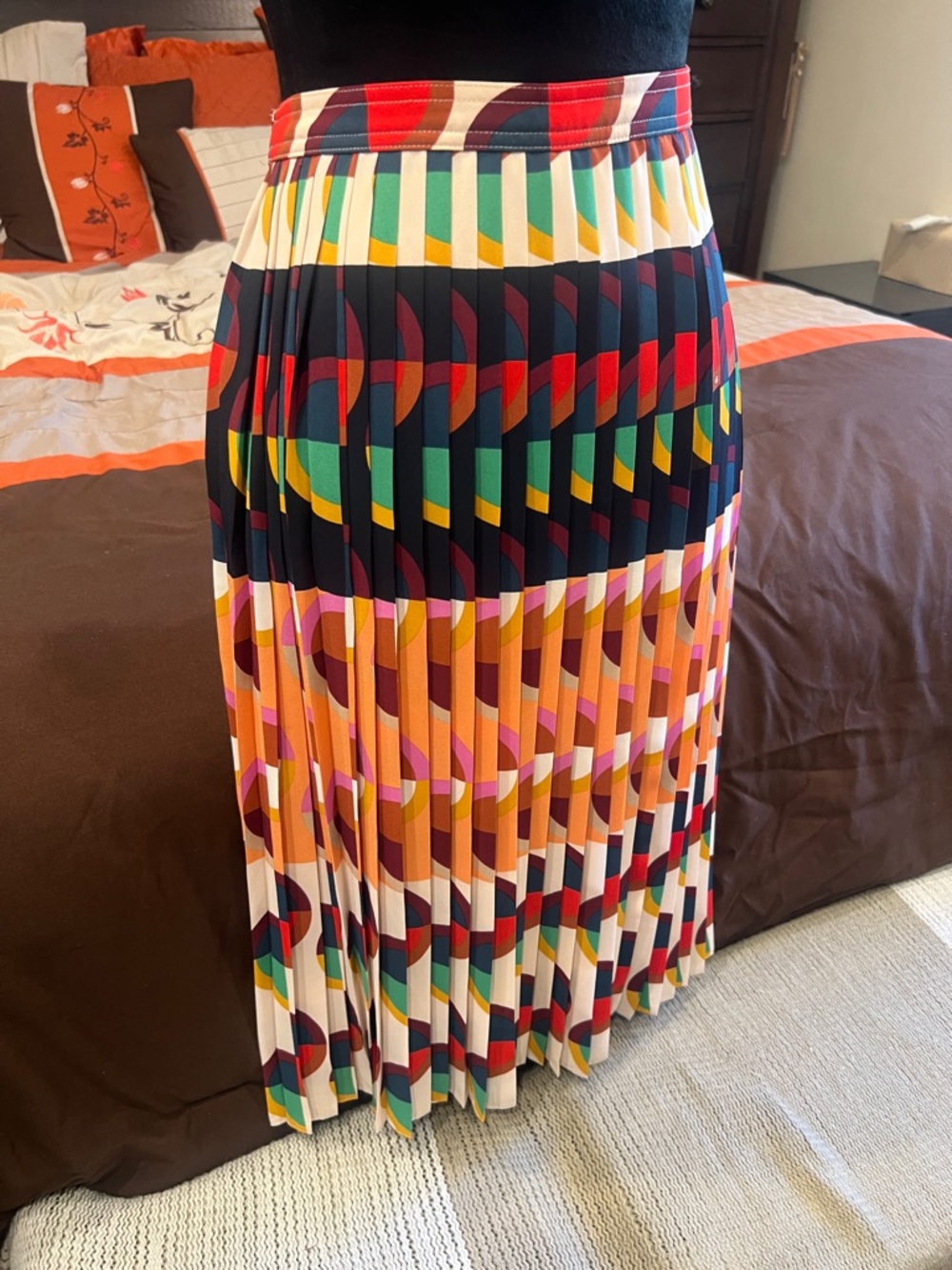 J Crew 365 Pleated Geometric Midi Skirt in Multi-Color